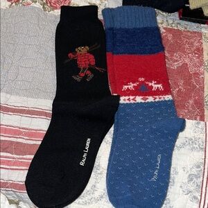 2 pairs Ralph Lauren Wool blend vintage ladies socks bear 1 new